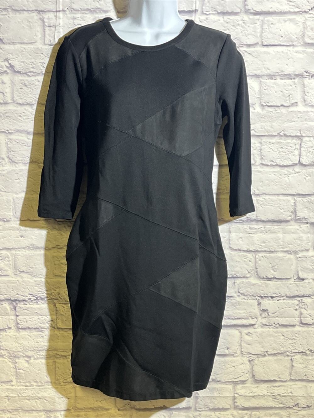 Nicole by Nicole Miller Black Patchwork Sheath Dress Womens M 3/4 Sleeve Zip